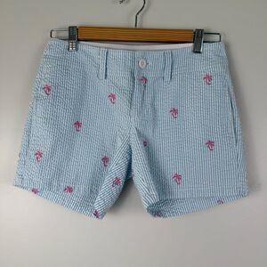 LILLY PULITZER Seersucker Palm Tree Shorts Size 0 Women's Blue stripe pink